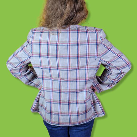 Vintage 80s Country Sophisticates by Pendleton Cream Plaid Blazer, 14 - Picture 3 of 7